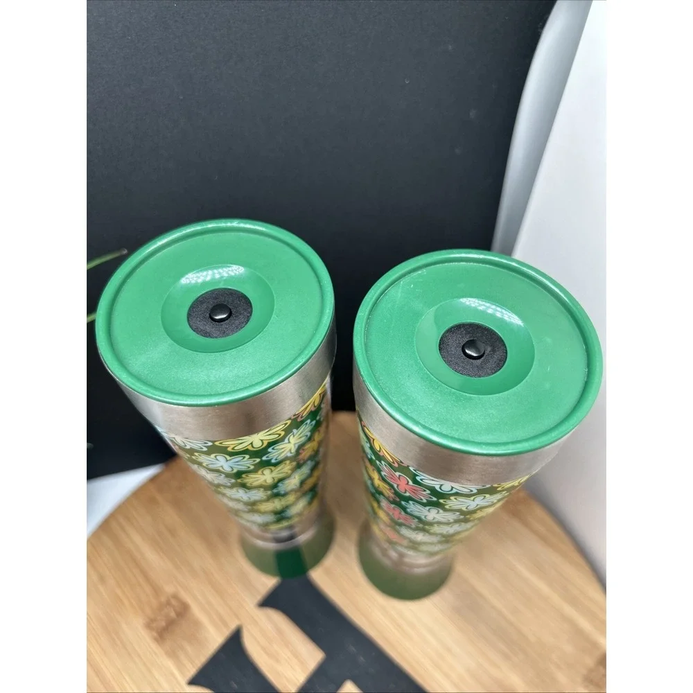 Salt &‎ Pepper Grinder Set Green Push Button Acrylic Stainless Battery Power